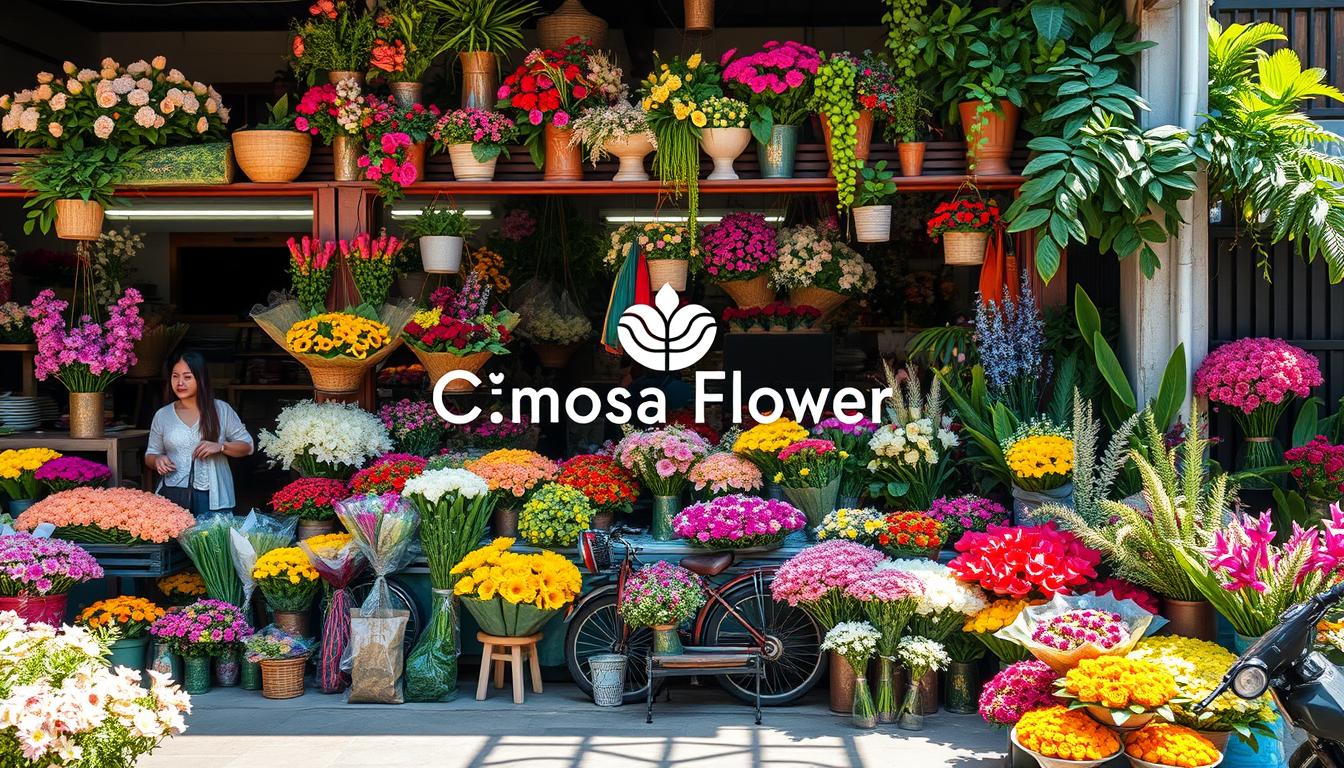 แผงดอกไม้หลากสีในย่านปากคลองตลาด แหล่งดอกไม้ต้นทางที่ร้านดอกไม้ปากคลองตลาด CMOSA ใช้จัดช่อ
